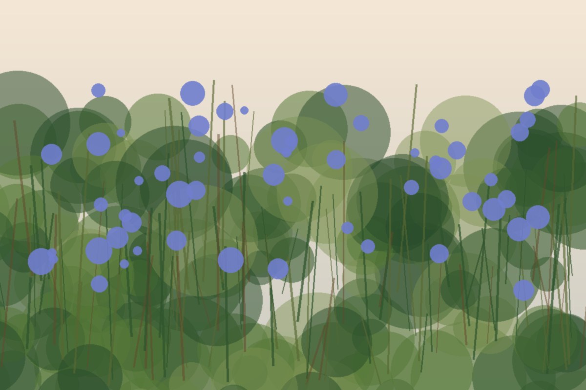 Painterly field illustration of Blue mistflower in a Central Virginia native habitat planting