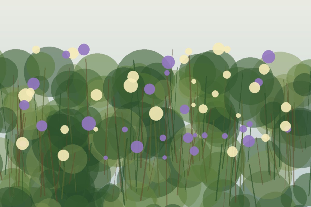 Painterly field illustration of New England aster in a Central Virginia native habitat planting