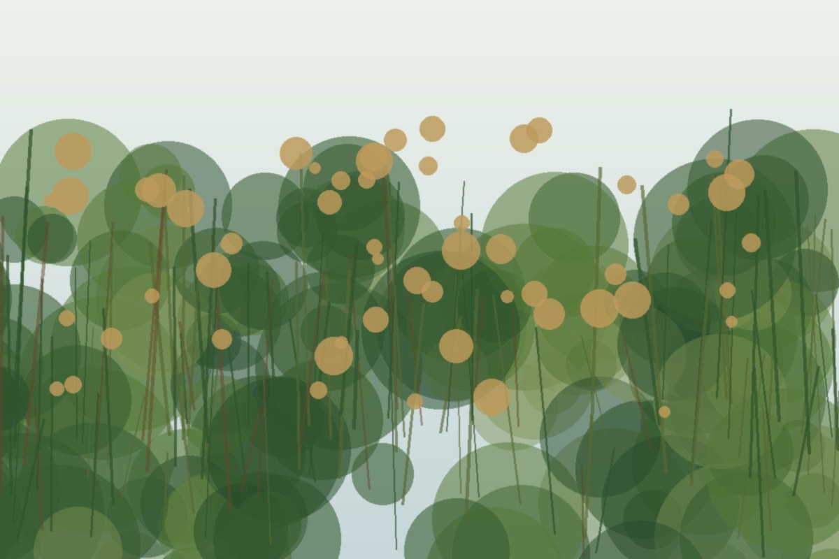 Painterly field illustration of River oats in a Central Virginia native habitat planting