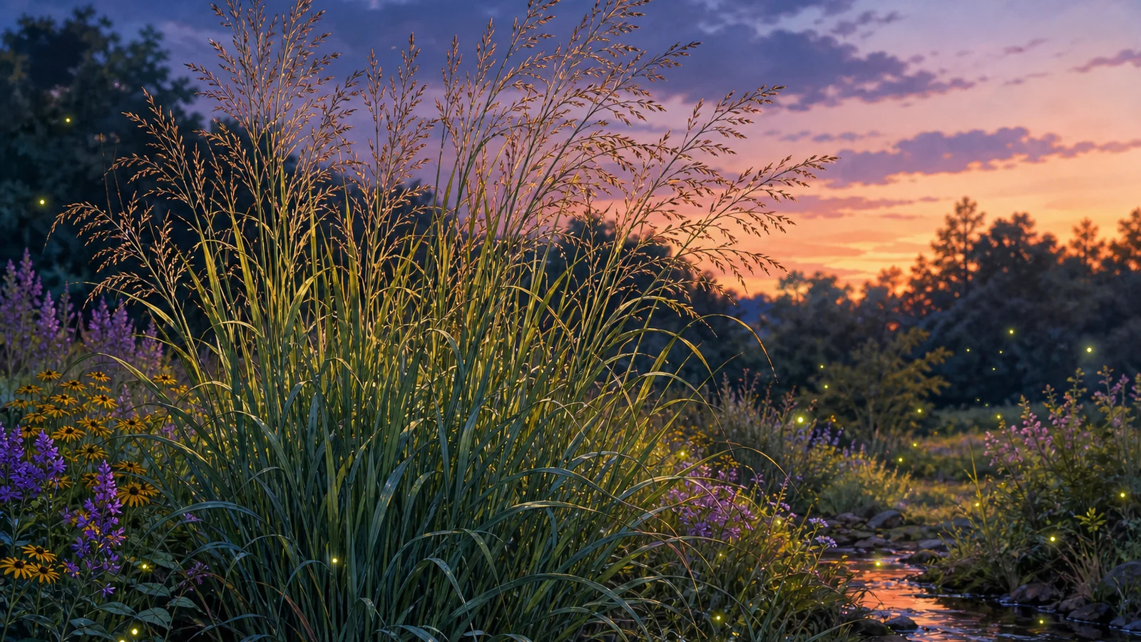 Switchgrass in a Central Virginia native meadow strip for tall grass structure and firefly habitat