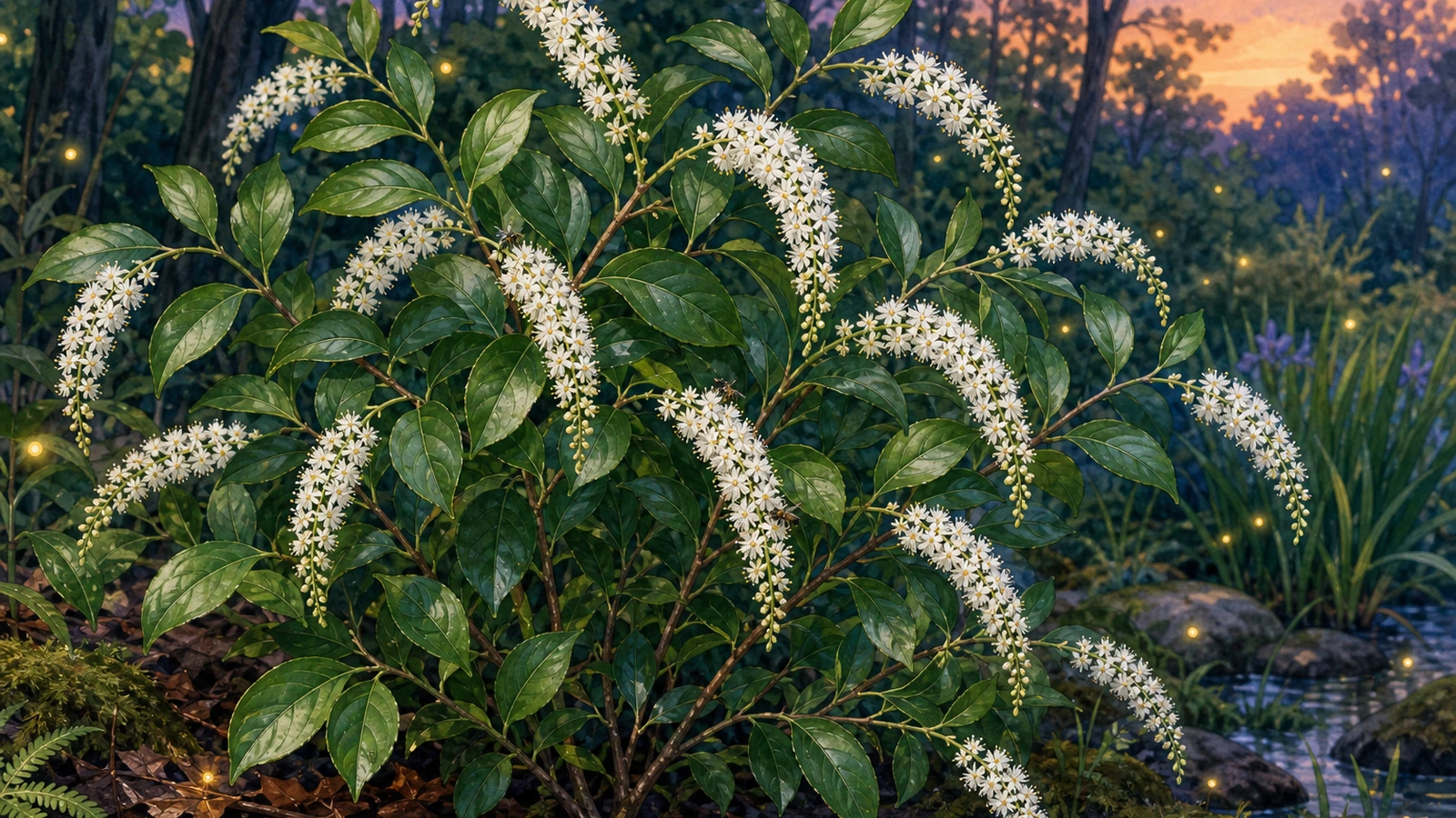 Virginia sweetspire flowering in a moist Central Virginia shade edge for native habitat and lightning bugs