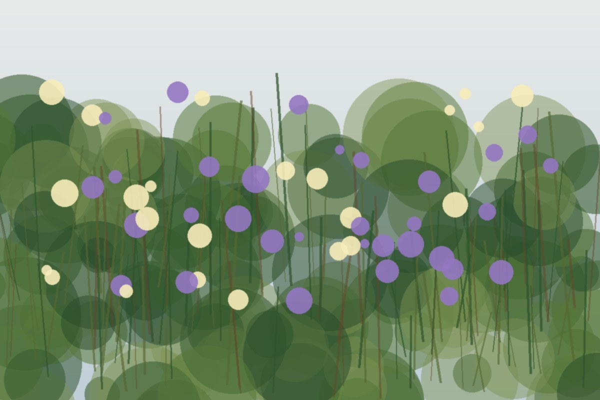 Painterly field illustration of White wood aster in a Central Virginia native habitat planting